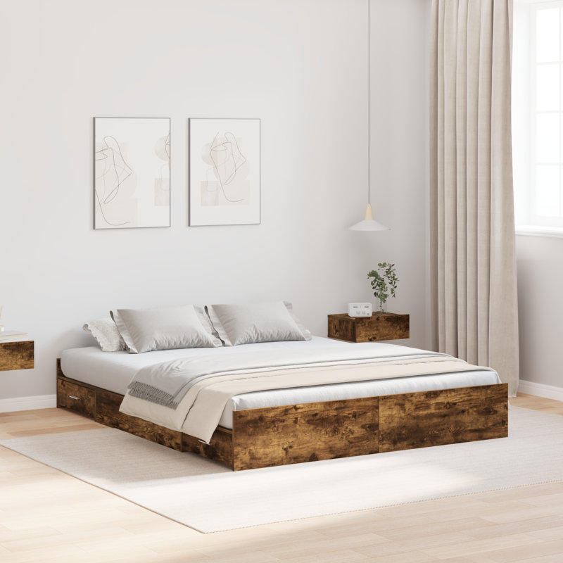 Bed Frame, European Double (140 x 200 cm), Smoked Oak
