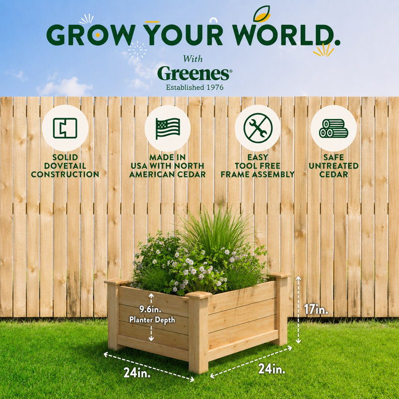 Wood Elevated Planter, 17" H x 24" W x 24" D