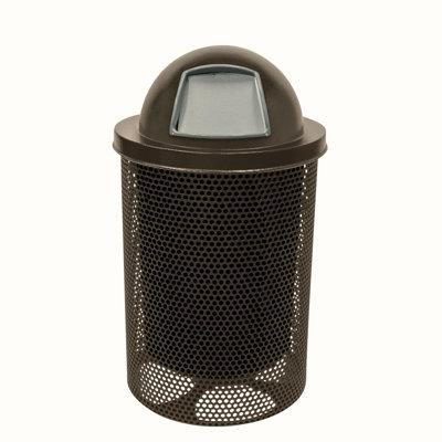 Coated Outdoor Furniture 32-Gal Trash Can, Textured Brown, Dome Lid