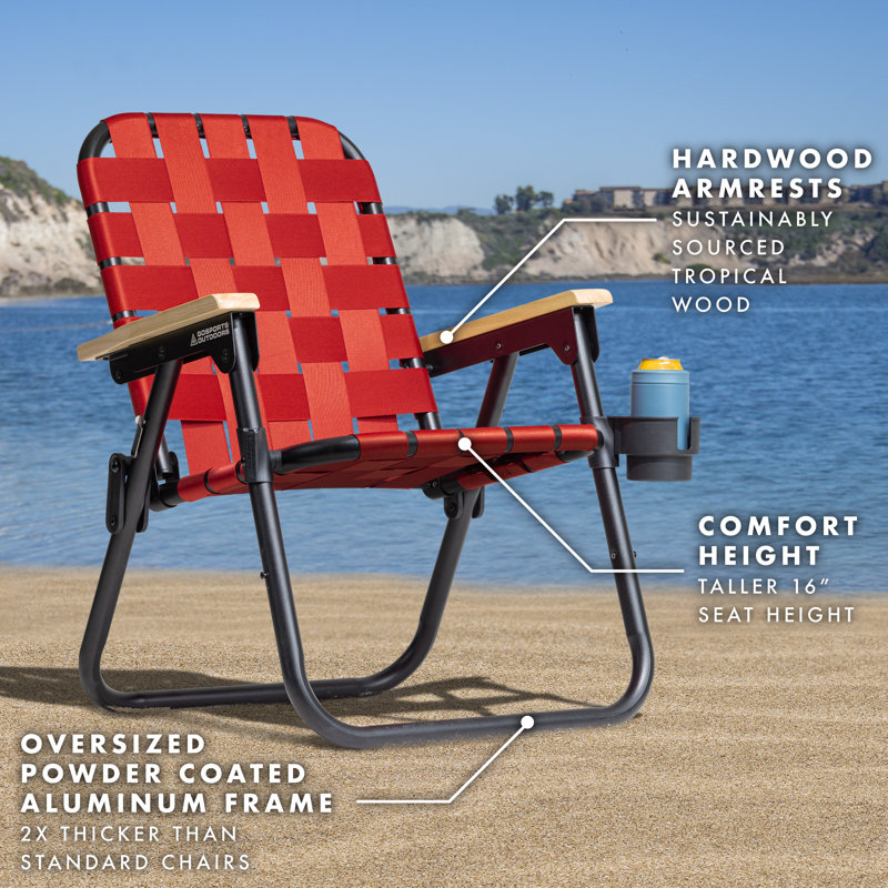 Burnt Red Woven Folding Beach and Camping Chair with Cup Holder
