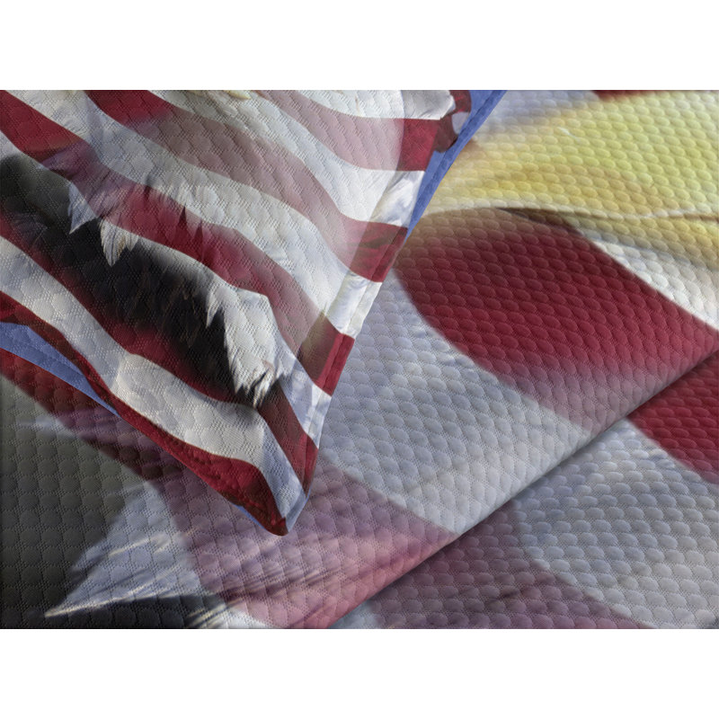 American Flag Queen Quilted Bedspread Set with Pillow Shams