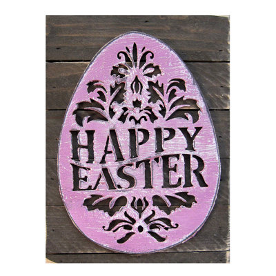 Décoration murale en bois de bois récupéré "happy pâques" sur rustique œufs