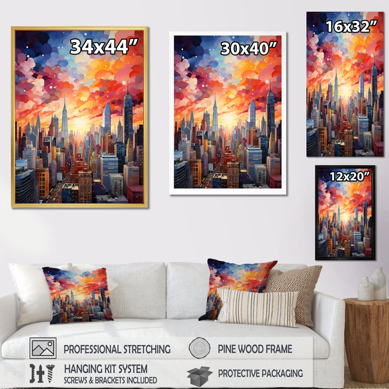 Modernism Urban Skyline V sur toile, Cadre doré simple, H 32 po x l 16 po x P 1 po