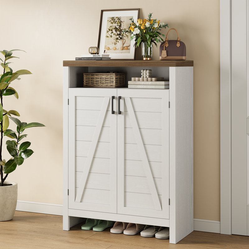 6-Tier 24 Pairs Shoe Cabinet With Doors And Adjustable Shelves For Entryway, White/Brown