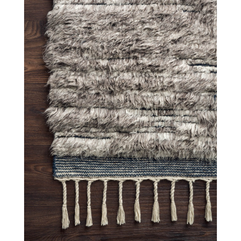 Tapis gris noué à la main Benjamin, Rectangle 5 pi 6 po x 8 pi 6 po