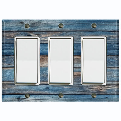 Blue Wood Fence Brown Nature Themed 3 - Gang Rocker Standard Wall Plate