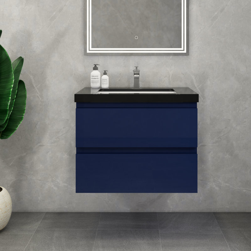 McConnico 29.5'' Single Bathroom Vanity with Acrylic Top, Glossy Blue