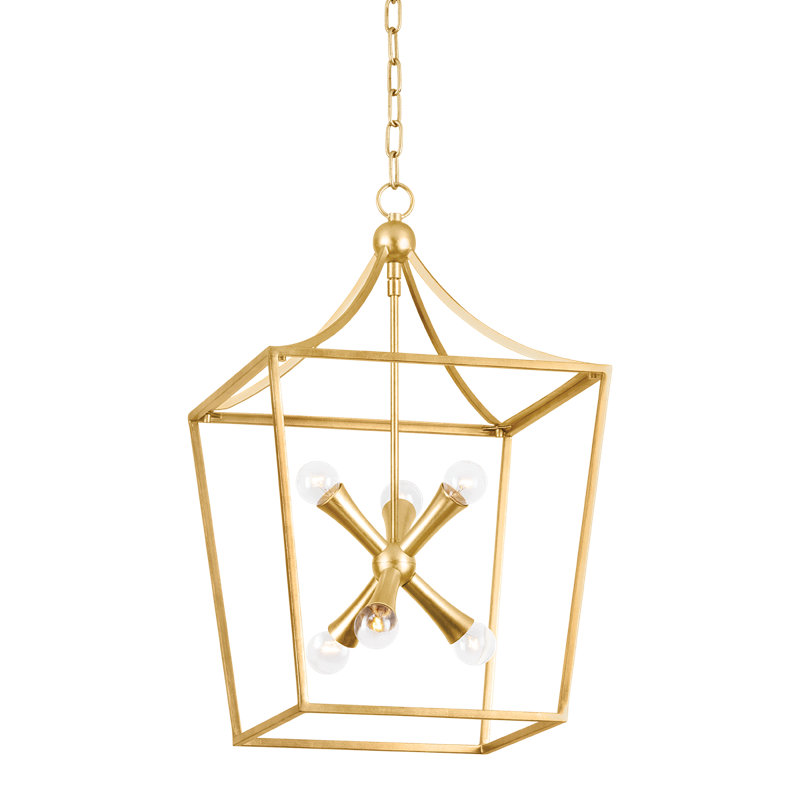 Lanterne 6 lumières Kendall, Feuille d'or rétro, H 19,75 po x l 12 po x P 12 po