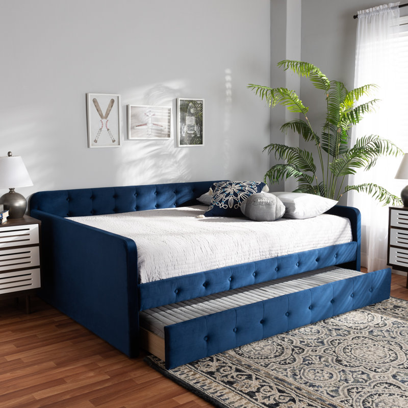 Lit de jour avec couchette Meroe, Bleu marine, Double
