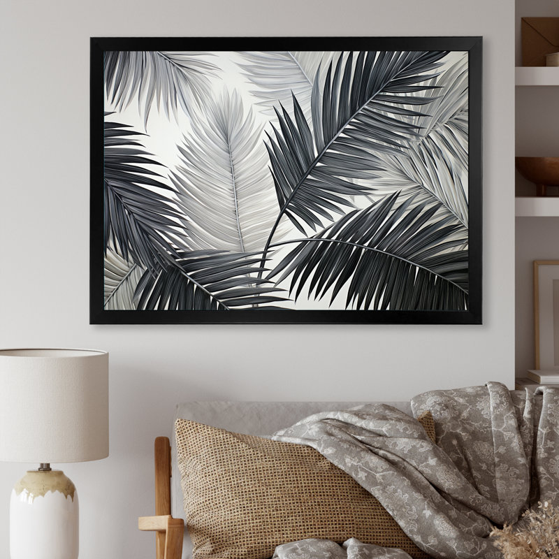 Minimalisme, tranquillité tropicale, palmiers sur toile, Cadre photo noir, H 34 po x l 44 po x P 1,5 po