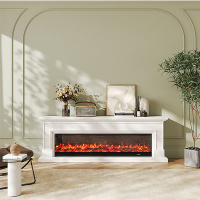 French minimalist electronic fireplace TV stand