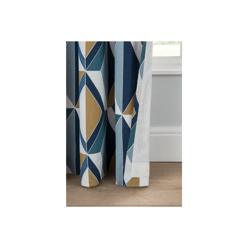 Diamond Geo Cotton Semi Sheer Curtain Pair, Navy, 229 x 229 cm