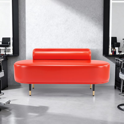 Red 53.5In Faux Leather Waiting Room Reception Bench Chair With Low Back