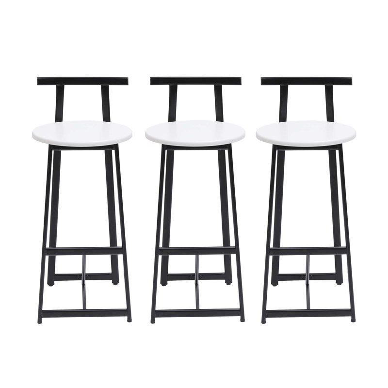 Ensemble de 3 tabourets de bar à hauteur de comptoir avec dossier et chaises sans accoudoirs pour îlot de cuisine, Blanc