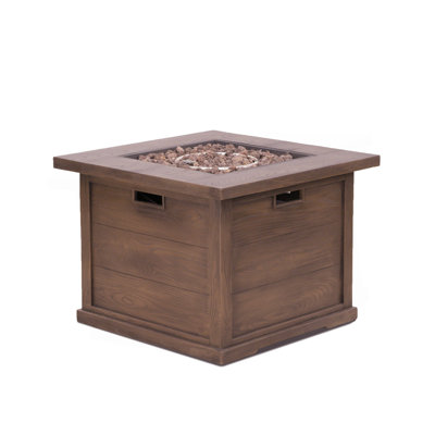 Outdoor Patio 24'' H X 32'' W Square Gas Burning Mgo Fire Pit (Tank Inside), Brown With Wood Pattern - 40,000 BTU