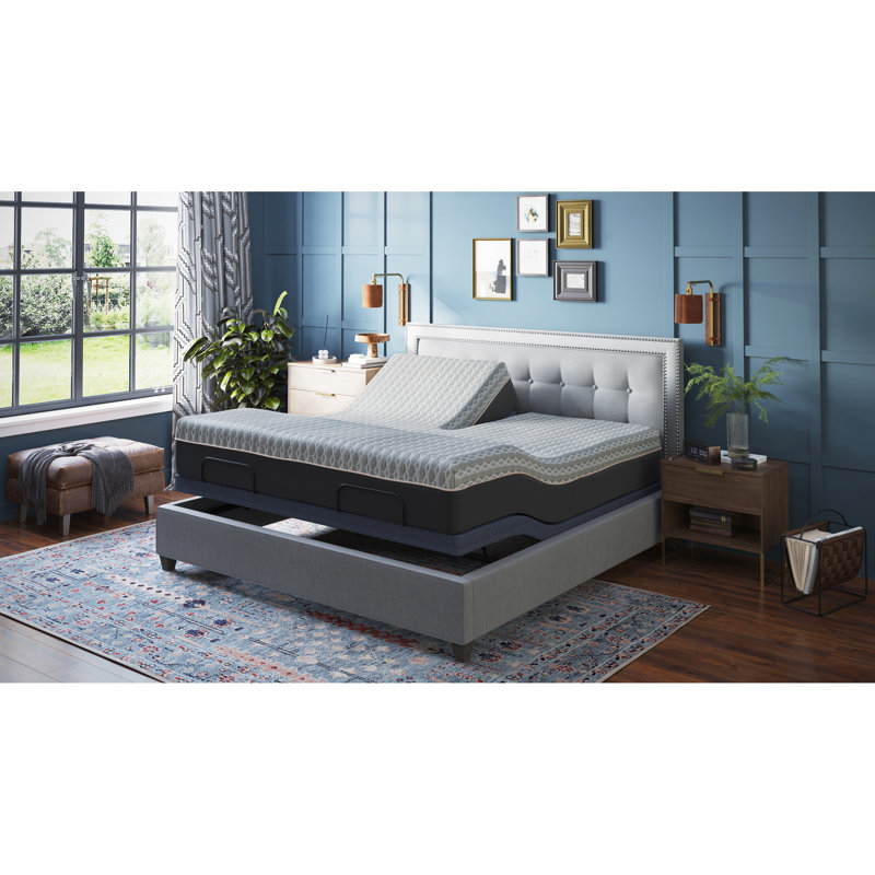 Grand base de lit réglable Bt3000 - Ajustement de la tête et des pieds avec télécommande sans fil, 2 réglages programmables, chargeurs, 3 positions préréglées, massage intense, lumières DEL, boîte de batterie de secours, pieds