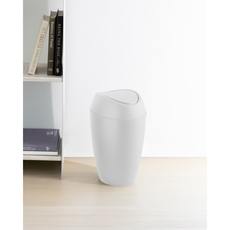 Plastic Swing Top Waste Basket - 2.2 Gallons, Metallic White