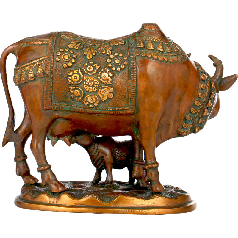 Figurine vache et veau, Brun
