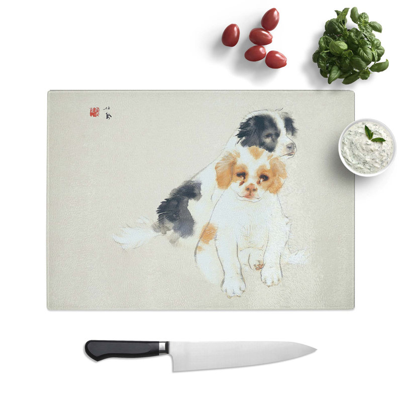 Tempered Glass Two Puppies by Takeuchi Seiho Chopping Board, 28.5 cm W x 20 cm L