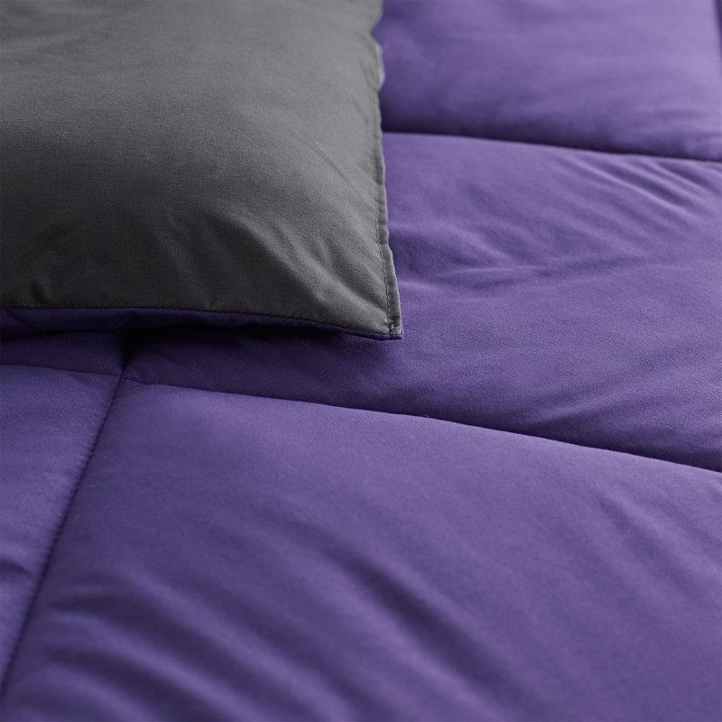 Reversible Microfiber Oversized Full XL Comforter, Purple Reign/Faded Black, Full XL Comforter