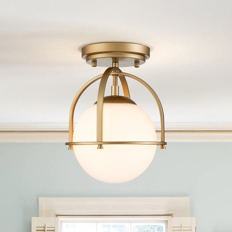 Plafonnier semi-encastré 1 lumière Globe, Or, 15.28" H x 12.91" W x 12.91" D
