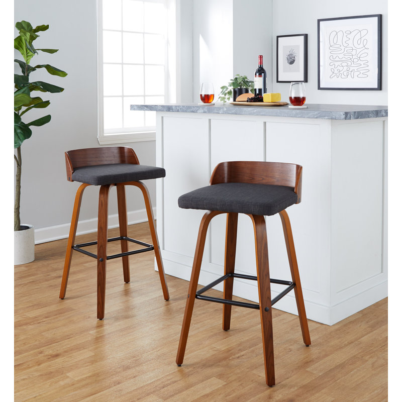 Swivel Upholstered Counter Stool, Bar Stool (30" Seat Height), Gray, Black