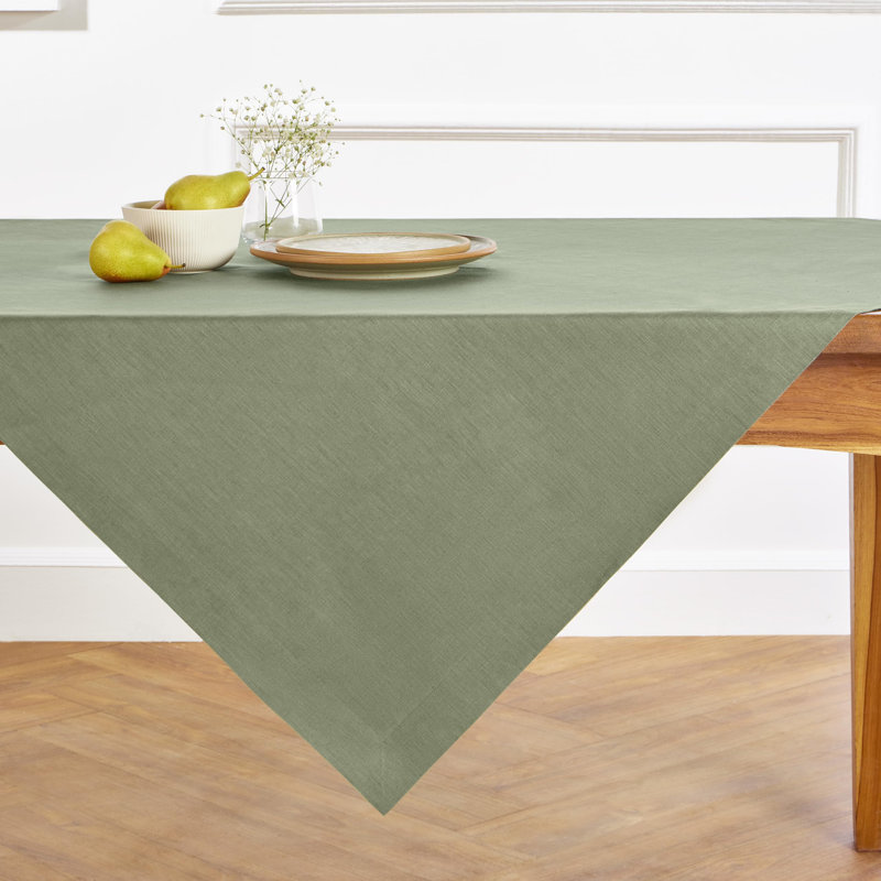 Fete - 100% Pure Linen Table Throw, Oil Green, Solid Color