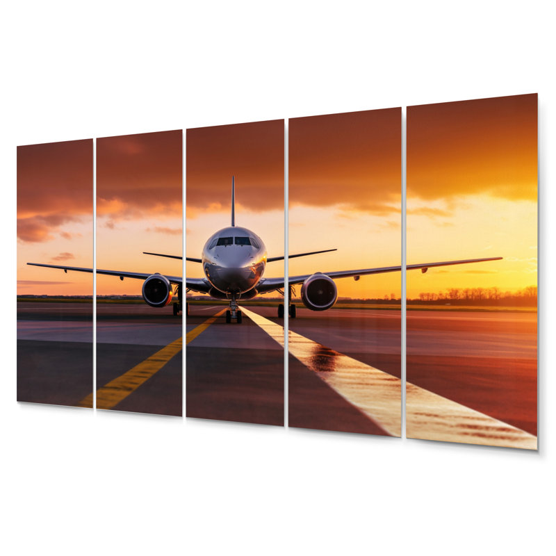 Avion au coucher du soleil II - Ensemble de décoration murale avion en métal