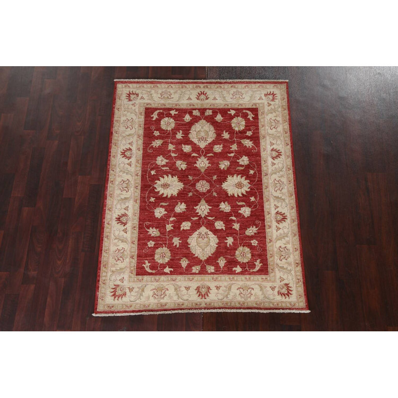 Tapis oriental à motif de légumes Chobi Peshawar noué à la main 4 x 5