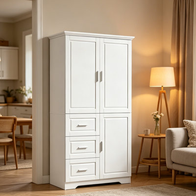 Tall Storage Cabinet with 3 Drawers & Adjustable Shelves, Multi-Functional Organizer for Bathroom, Office & Kitchen – Modern White Finish