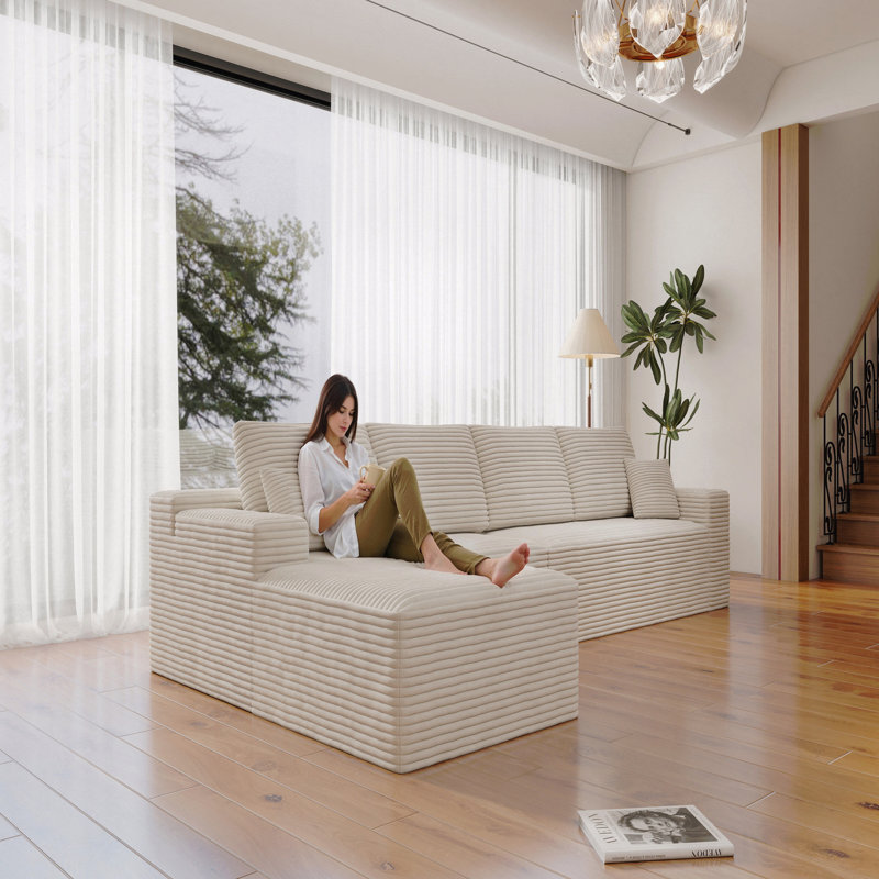 Siège modulaire modulaire pour canapé, canapé rembourré et compressé pour le salon, la chambre à coucher, un appartement, aucun assemblage requis, combinaison gratuite de 4 pièces, tissu en velours côtelé moelleux, blanc