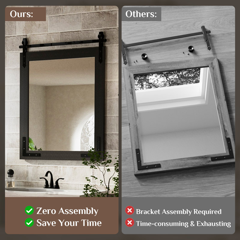 Brunilda Rustic Farmhouse Solid Wood Frame Accent Mirror Decorative Mirror, Black, 36" x 24"