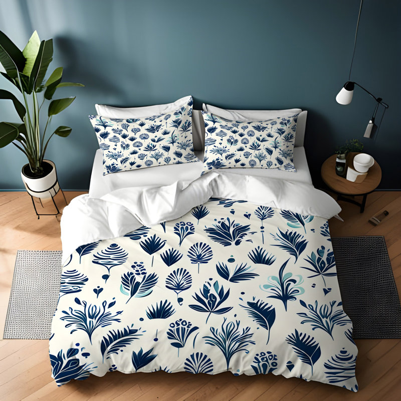 Ensemble de housse de couette en microfibre beige / bleu , Housse de couette pour très grand lit et 2 très