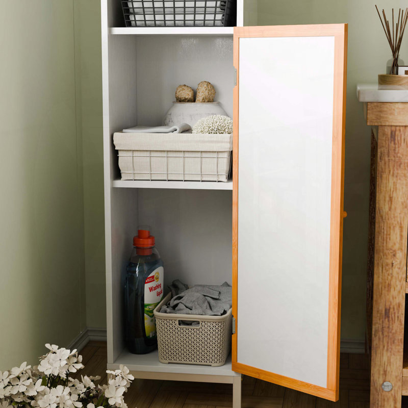 Tall Bathroom Storage Cabinet with Bamboo Slatted Doors