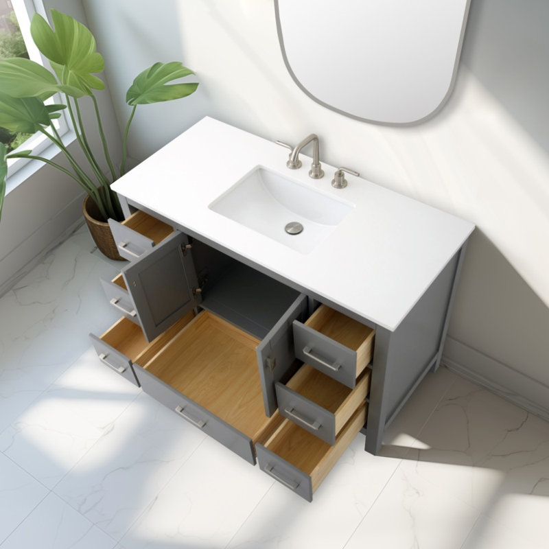 Meuble-lavabo 48 po avec plateau en quartz blanc Philant, Gris