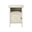 Petite table d'appoint décorative en stratifié de chêne délavé, conception transitionnelle et tablette ouverte pour un salon à récupération rapide avec poignée en métal noir classique