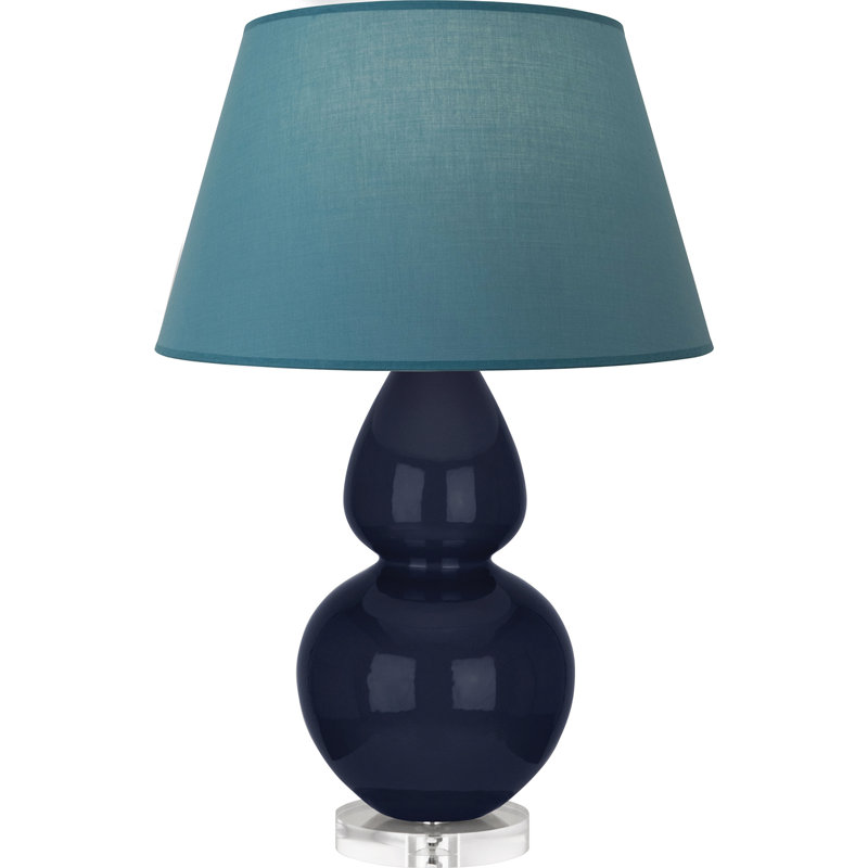 Double Gourd Table Lamp, Bright Blue/Gray, Midnight Blue Glazed/Silver