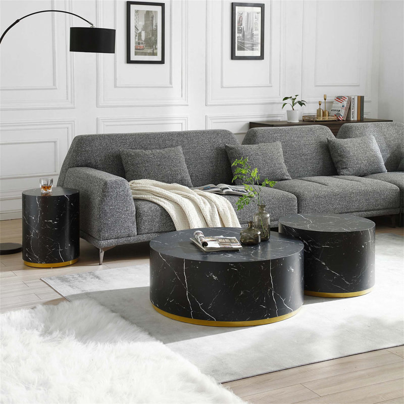 Table basse, table basse, table de salon avec base en métal Dawsen, H 13,78 po x L 35,43 po x l 35,43 po
