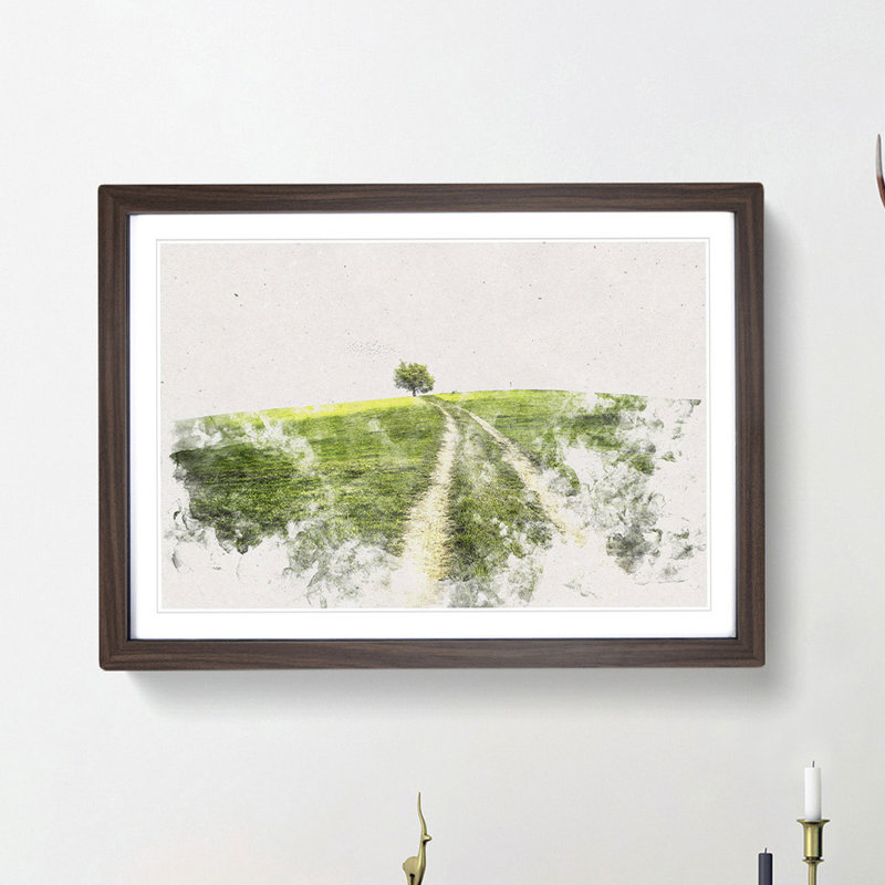 Path to a Lone Tree - Framed Print, 45cm H x 63cm W x 2cm D, Walnut Framed