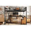 Lit mezzanine double avec bureau et tiroirs de rangement en tissu non tissé, structure de lit mezzanine en métal avec échelles