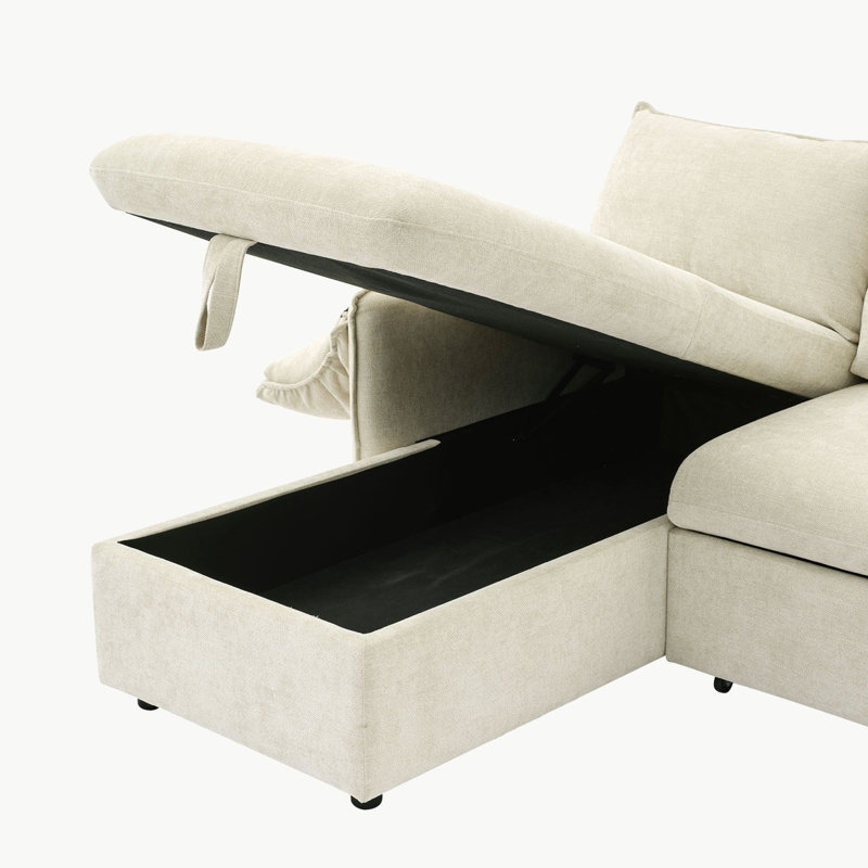 146.9" L-shaped Sofa Sectiona, Beige Linen