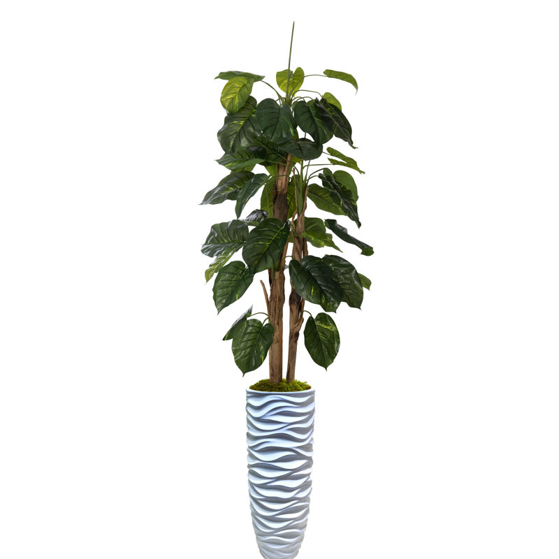 Panama 88 " H Faux Devil's Ivy Tree in Resin Planter