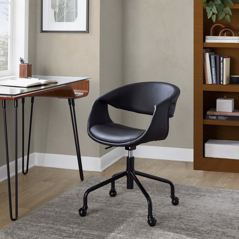 Chaise de travail en métal et similicuir élégant, Noir, Noir