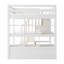 Lit mezzanine double avec bureau et tablettes, deux tiroirs intégrés, escalier de rangement, blanc