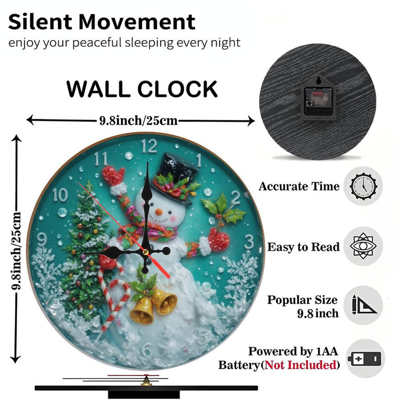Horloge de Noël-visage-avec-bonhomme-de-neige-arbre