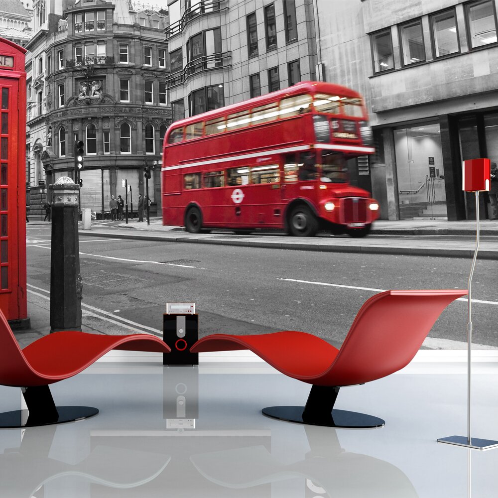 Fototapete Londoner Telefonzelle und ein roter Bus 270 cm x 350 cm