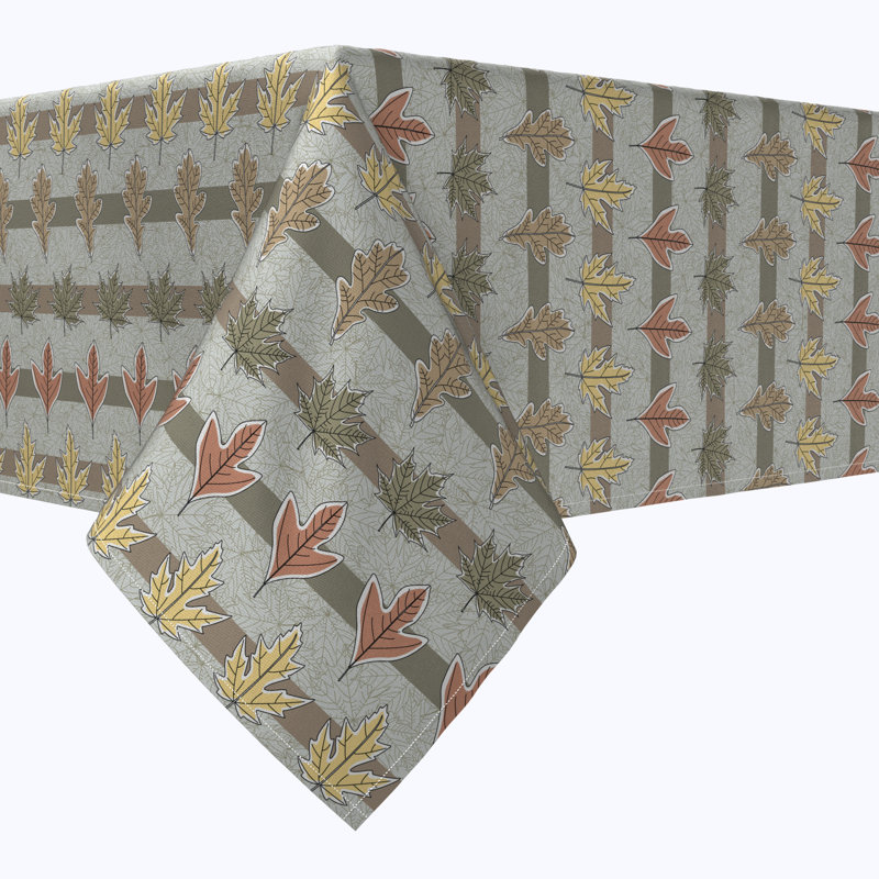 Rectangular Tablecloth, 100% Cotton, Fall Leaves In Stripes, 104" x 52"