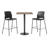 KFI Studios Square 30" x 30" x 41"H Bistro Table Set, 1 Table, 2 Stools, White Table, Grey Shell