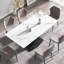 Table de salle à manger moderne en pierre frittée blanche de 71,52 po avec pieds en métal noir - peut accueillir 6 à 8 personnes, table rectangulaire à haute résistance aux dommages, plateau et fabrication