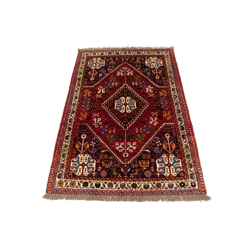 Tapis décoratif géométrique rouge fait à la main 3 pi 5 po x 5 pi 3 pi